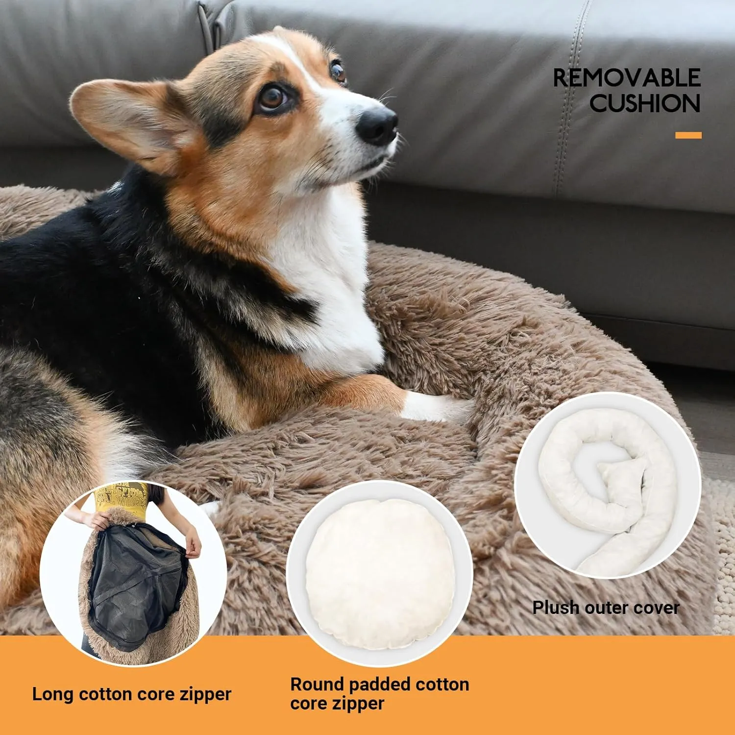 KINGROCK Fluffy Donut Dog Bed- Round Anti Anxiety Dog Bed, Washable and chew Proof for cat Bed, Cozy Calming cat Bed