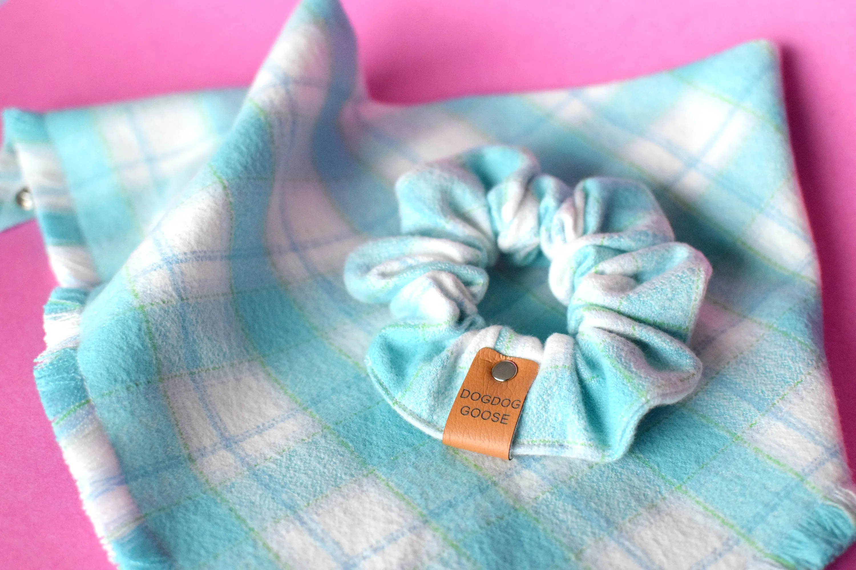 LARIMAR Fringed Flannel Dog Bandana - Snap/Tie On Cotton Scarf