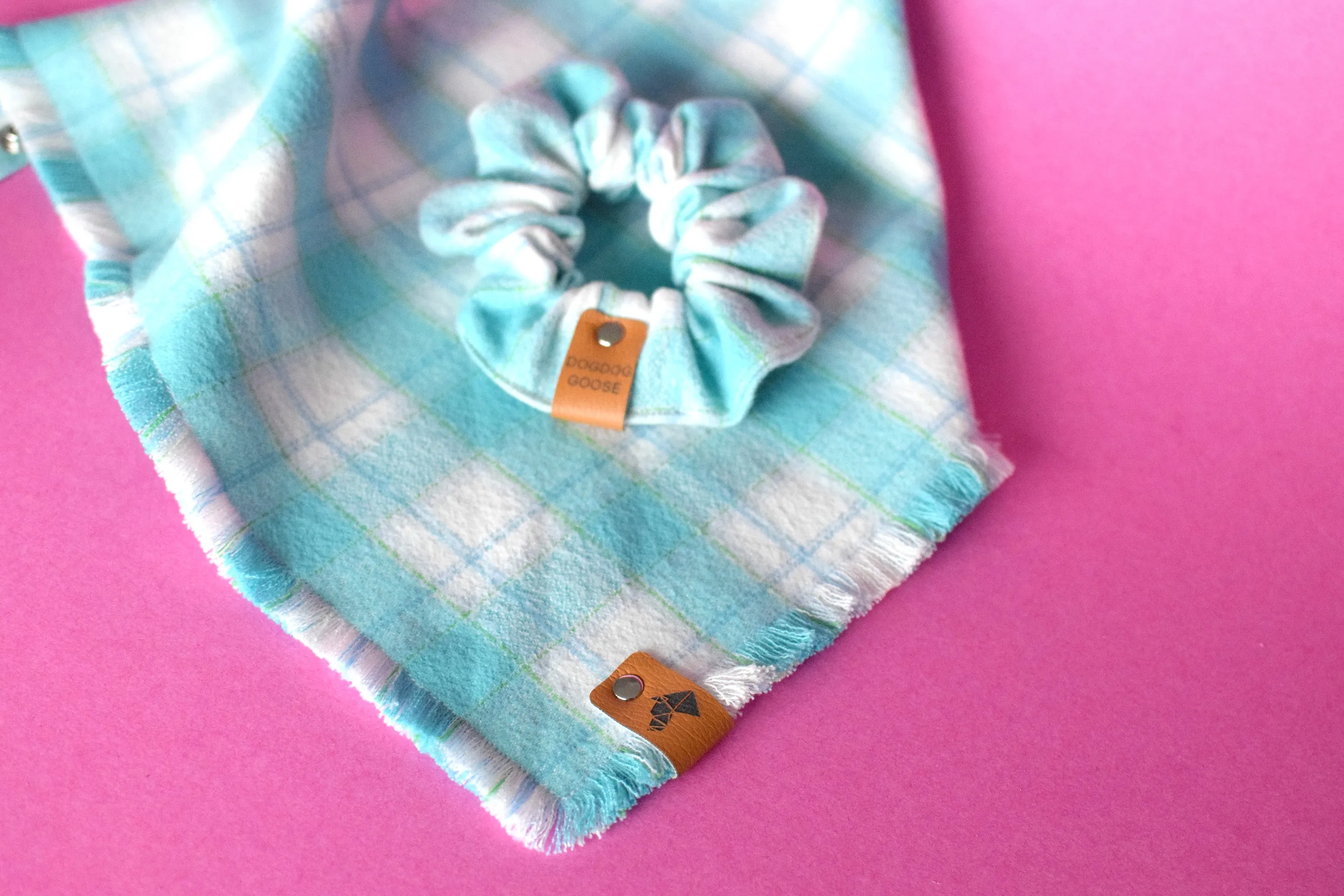 LARIMAR Fringed Flannel Dog Bandana - Snap/Tie On Cotton Scarf