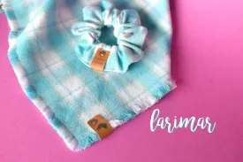 LARIMAR Fringed Flannel Dog Bandana - Snap/Tie On Cotton Scarf