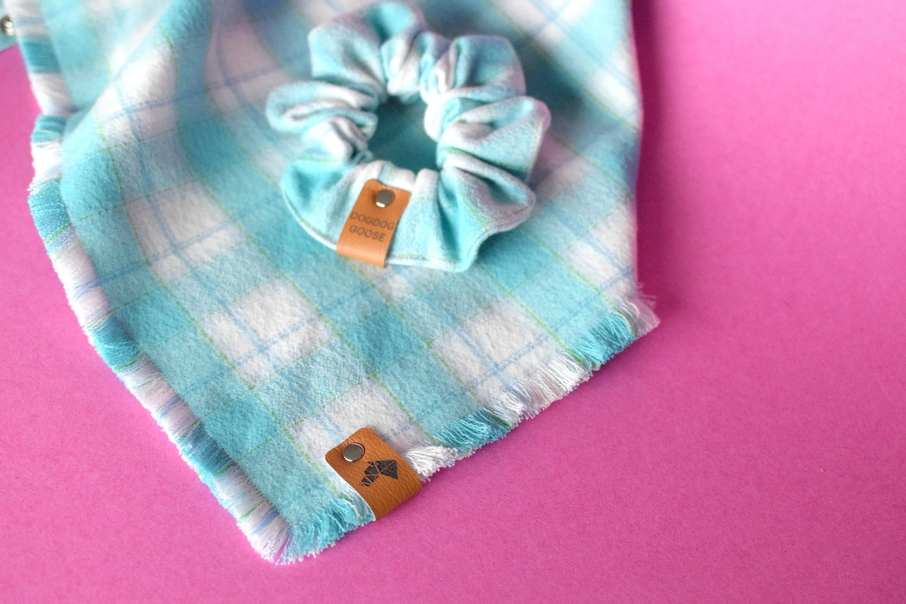 LARIMAR Fringed Flannel Dog Bandana - Snap/Tie On Cotton Scarf