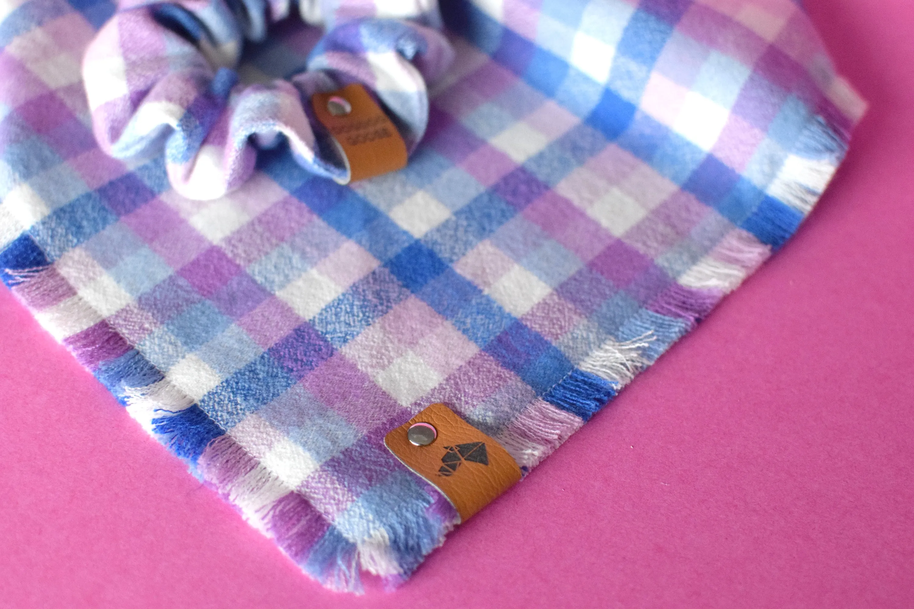 LARIMAR Fringed Flannel Dog Bandana - Snap/Tie On Cotton Scarf