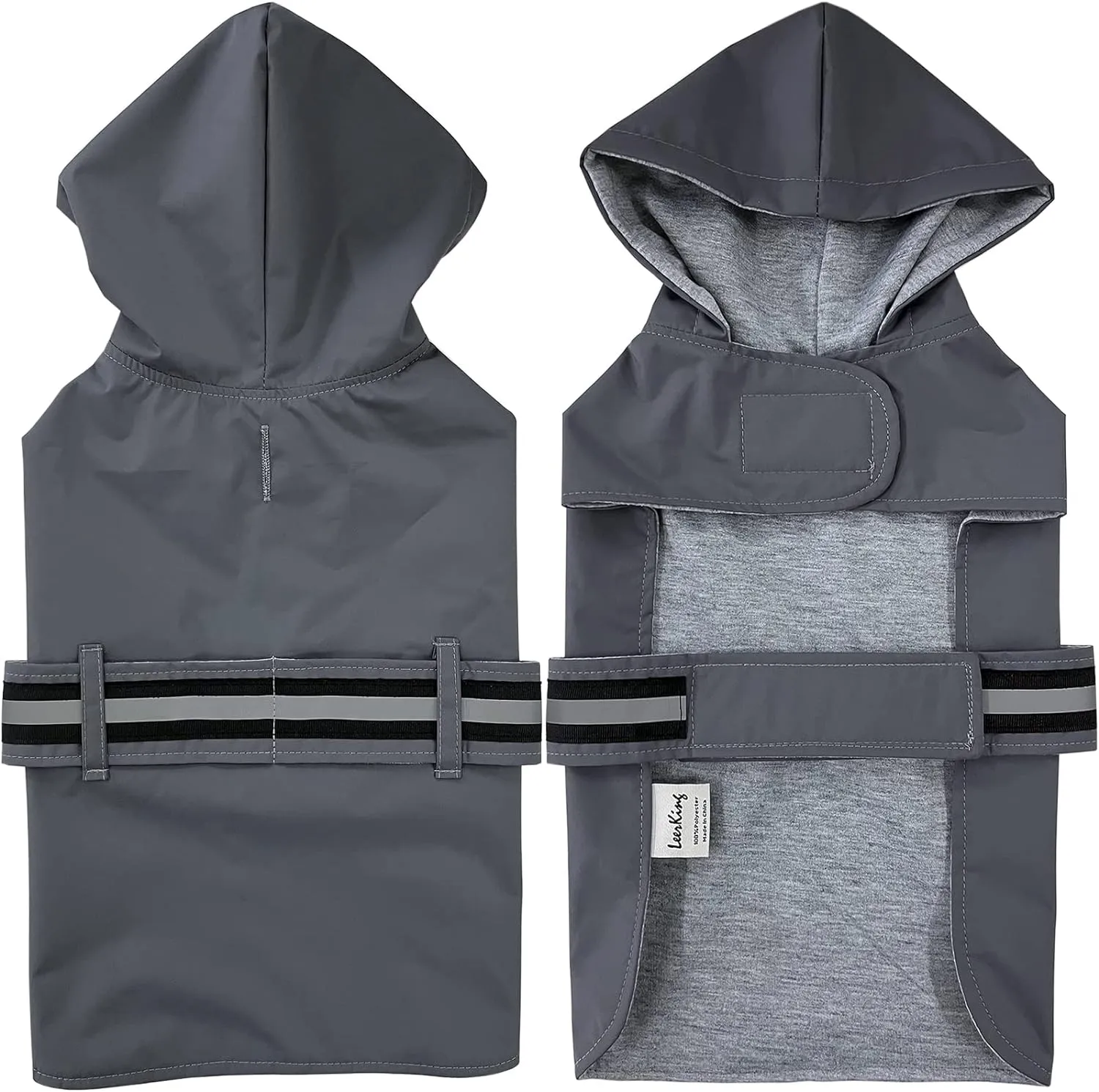 LeerKing Dog Raincoat Hooded Leash Hole 10 Sizes, Waterproof Double Layer Dog rain Coat Jacket with Lining for Small Medium and Large Dog,Grey,XXL