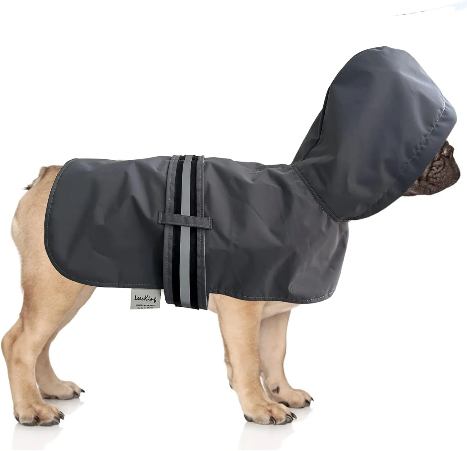LeerKing Dog Raincoat Hooded Leash Hole 10 Sizes, Waterproof Double Layer Dog rain Coat Jacket with Lining for Small Medium and Large Dog,Grey,XXL