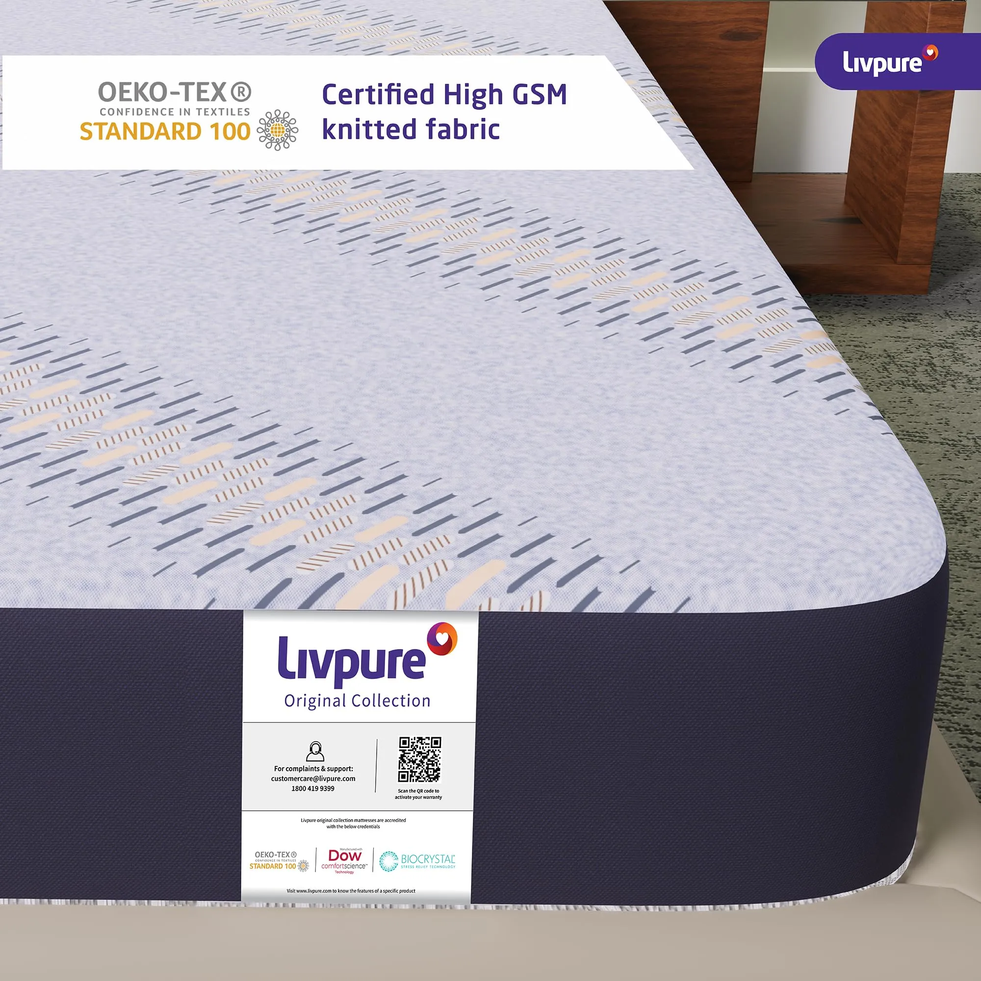 Livpure Smart Lumbar HR Foam Mattress| 3D Sleep Zones | Manufactured with Dow ComfortScience | Premium Certified Fabric |EGAPA Purifying Filter| Queen Bed (72x60x4) inches with Removal Zipper Cover