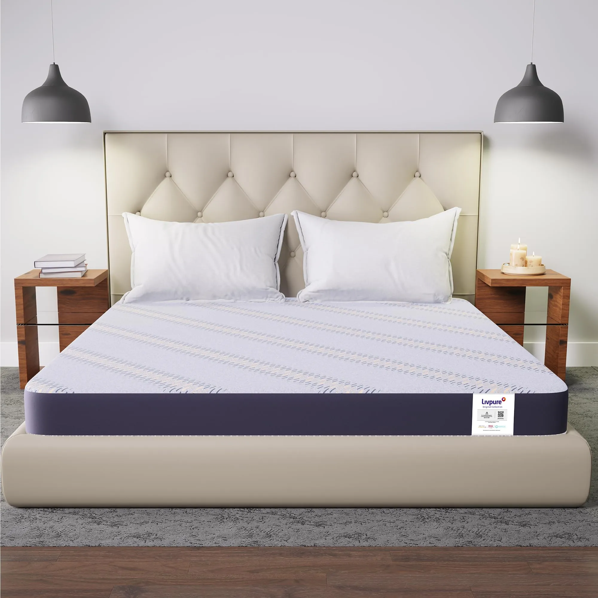 Livpure Smart Lumbar HR Foam Mattress| 3D Sleep Zones | Manufactured with Dow ComfortScience | Premium Certified Fabric |EGAPA Purifying Filter| Queen Bed (72x60x4) inches with Removal Zipper Cover