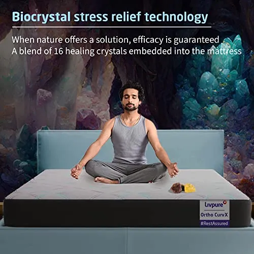 Livpure Smart Ortho CurvX Memory Foam Mattress| 5D Sleep Zones Curved Foam | Stress-Relief Biocrystals| with Dow ComfortScience | Certified Fabric | King Bed (72x72x6) inches, Removal Zipper Cover
