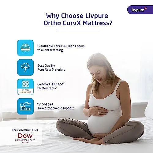 Livpure Smart Ortho CurvX Memory Foam Mattress| 5D Sleep Zones Curved Foam | Stress-Relief Biocrystals| with Dow ComfortScience | Certified Fabric | King Bed (72x72x6) inches, Removal Zipper Cover