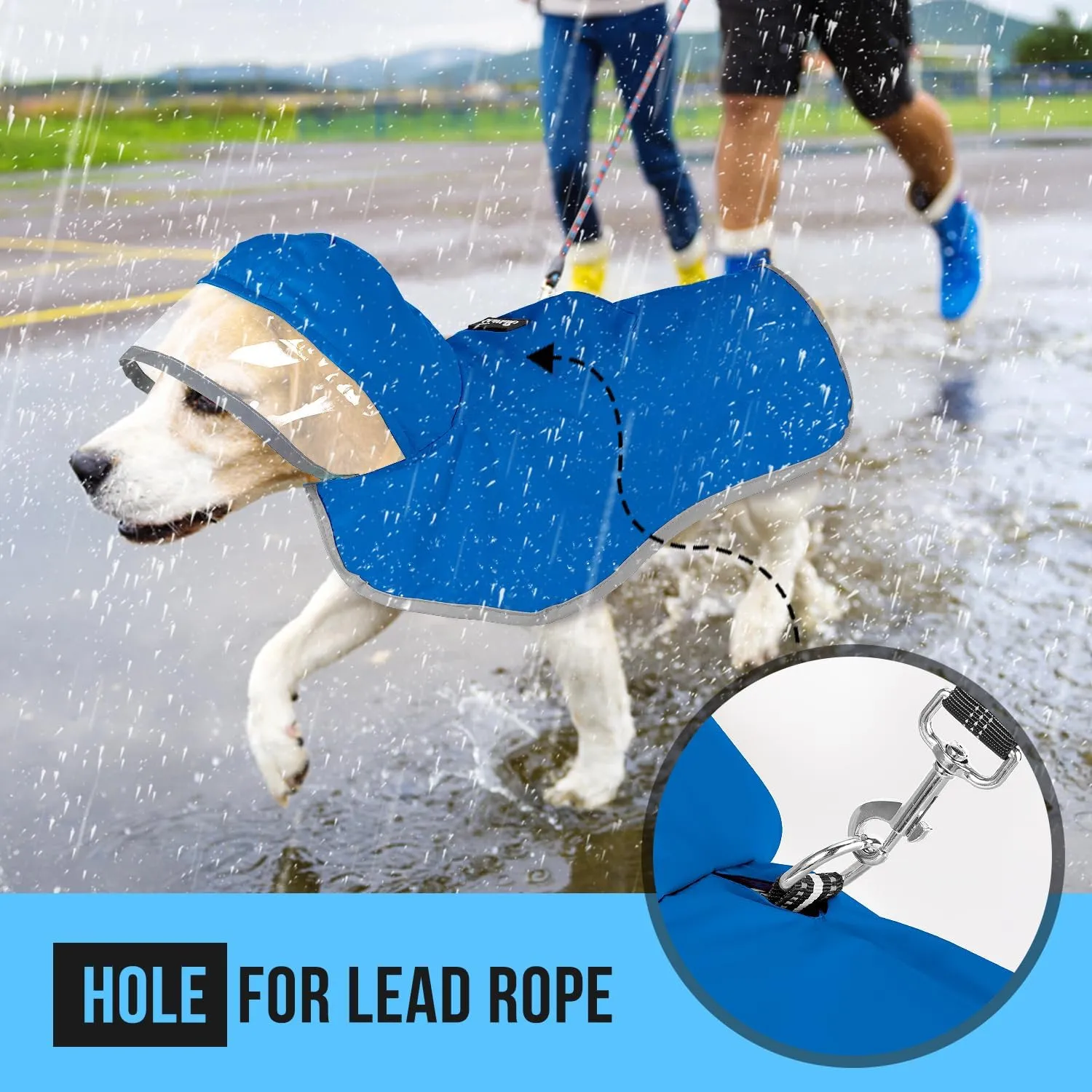 Lukovee Dog Raincoat, Adjustable Dog Rain Jacket with Clear Hooded Double Layer for Large Medium Small Dogs Puppies, Waterproof Rain Coat Poncho with Reflective Storage Pocket & Rim (BL,M)