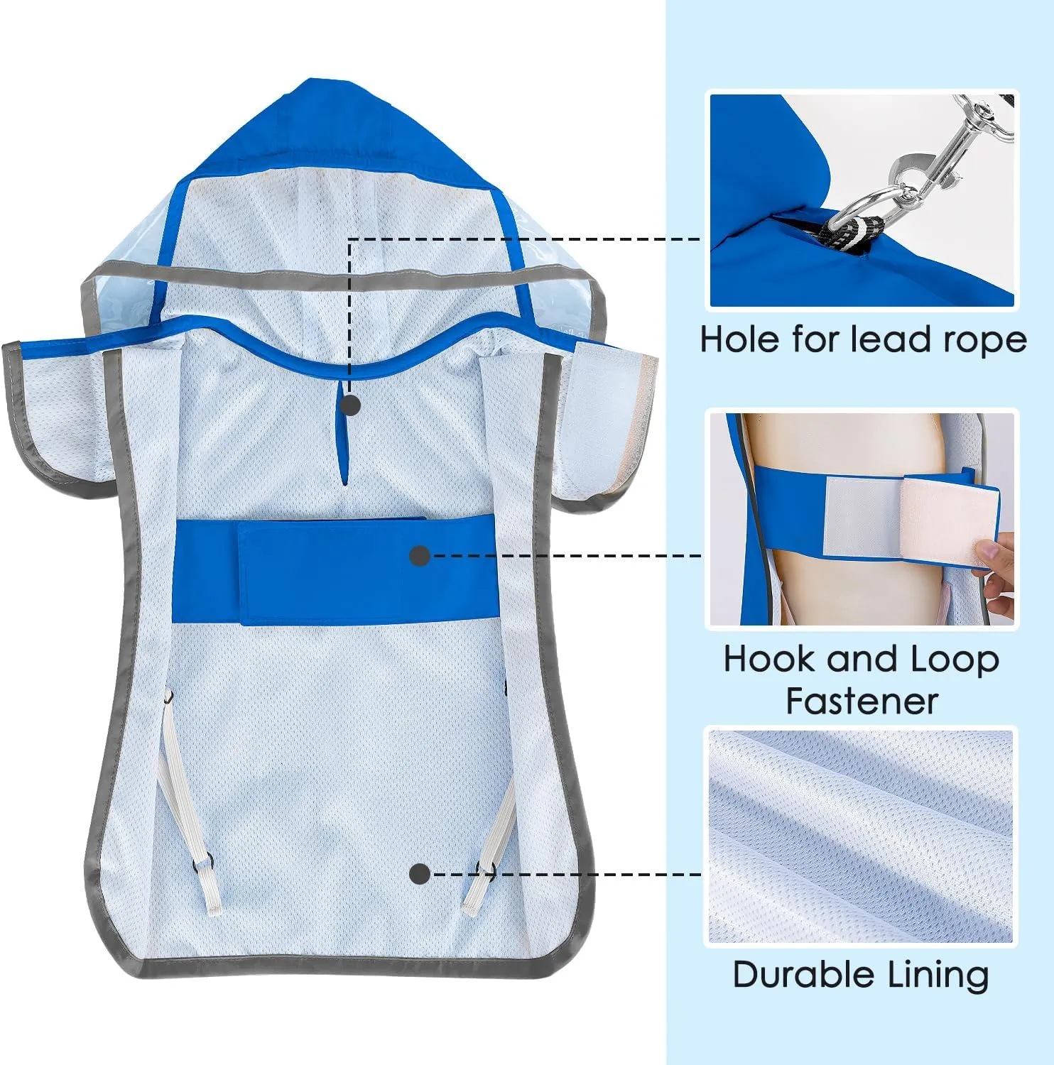 Lukovee Dog Raincoat, Adjustable Dog Rain Jacket with Clear Hooded Double Layer for Large Medium Small Dogs Puppies, Waterproof Rain Coat Poncho with Reflective Storage Pocket & Rim (BL,M)