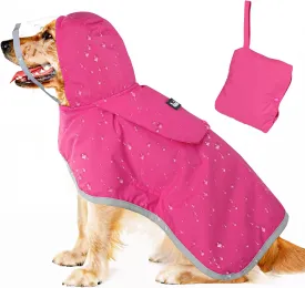 Lukovee Dog Raincoat, Adjustable Dog Rain Jacket with Clear Hooded Double Layer for Large Medium Small Dogs Puppies, Waterproof Rain Coat Poncho with Reflective Storage Pocket & Rim (FU,M)