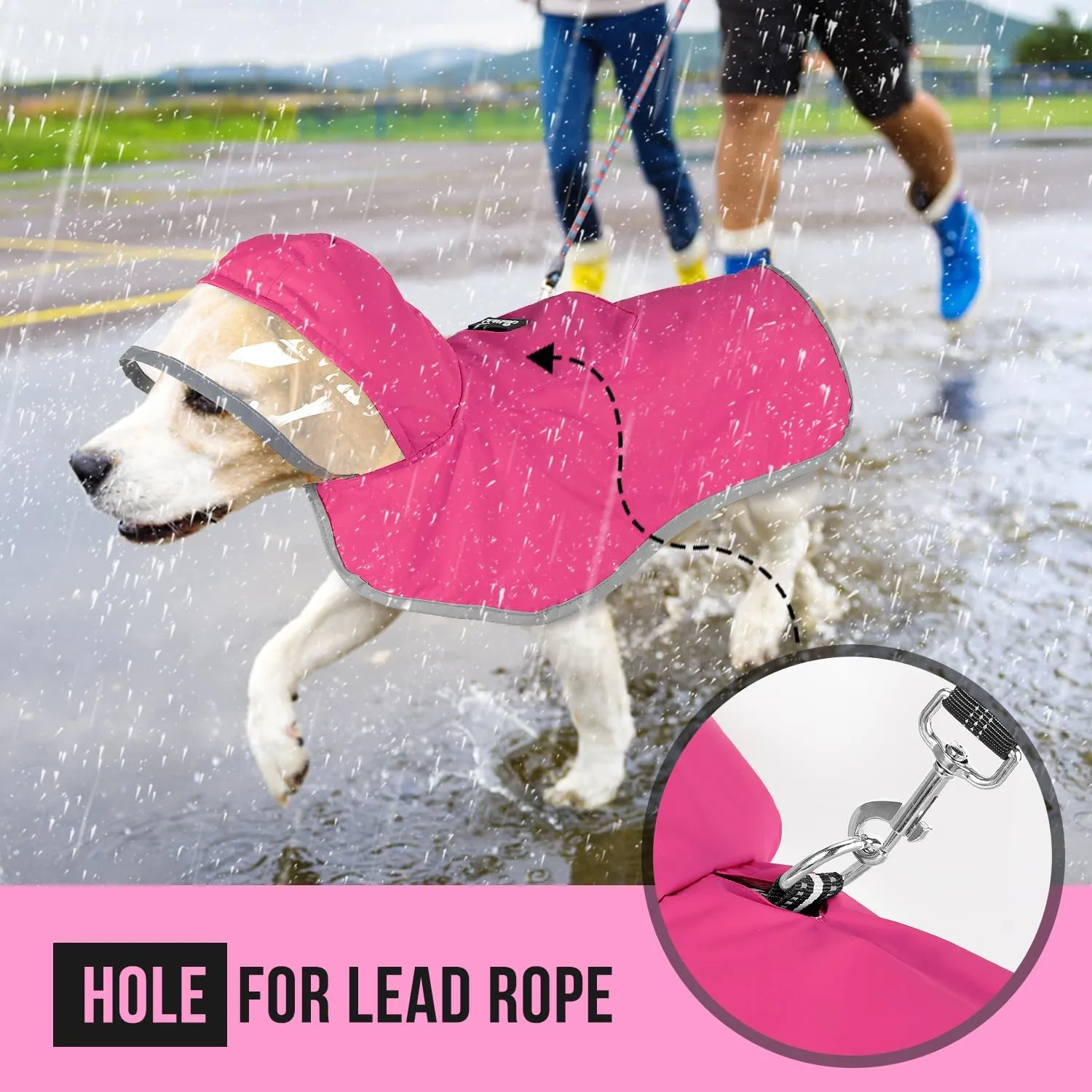 Lukovee Dog Raincoat, Adjustable Dog Rain Jacket with Clear Hooded Double Layer for Large Medium Small Dogs Puppies, Waterproof Rain Coat Poncho with Reflective Storage Pocket & Rim (FU,M)