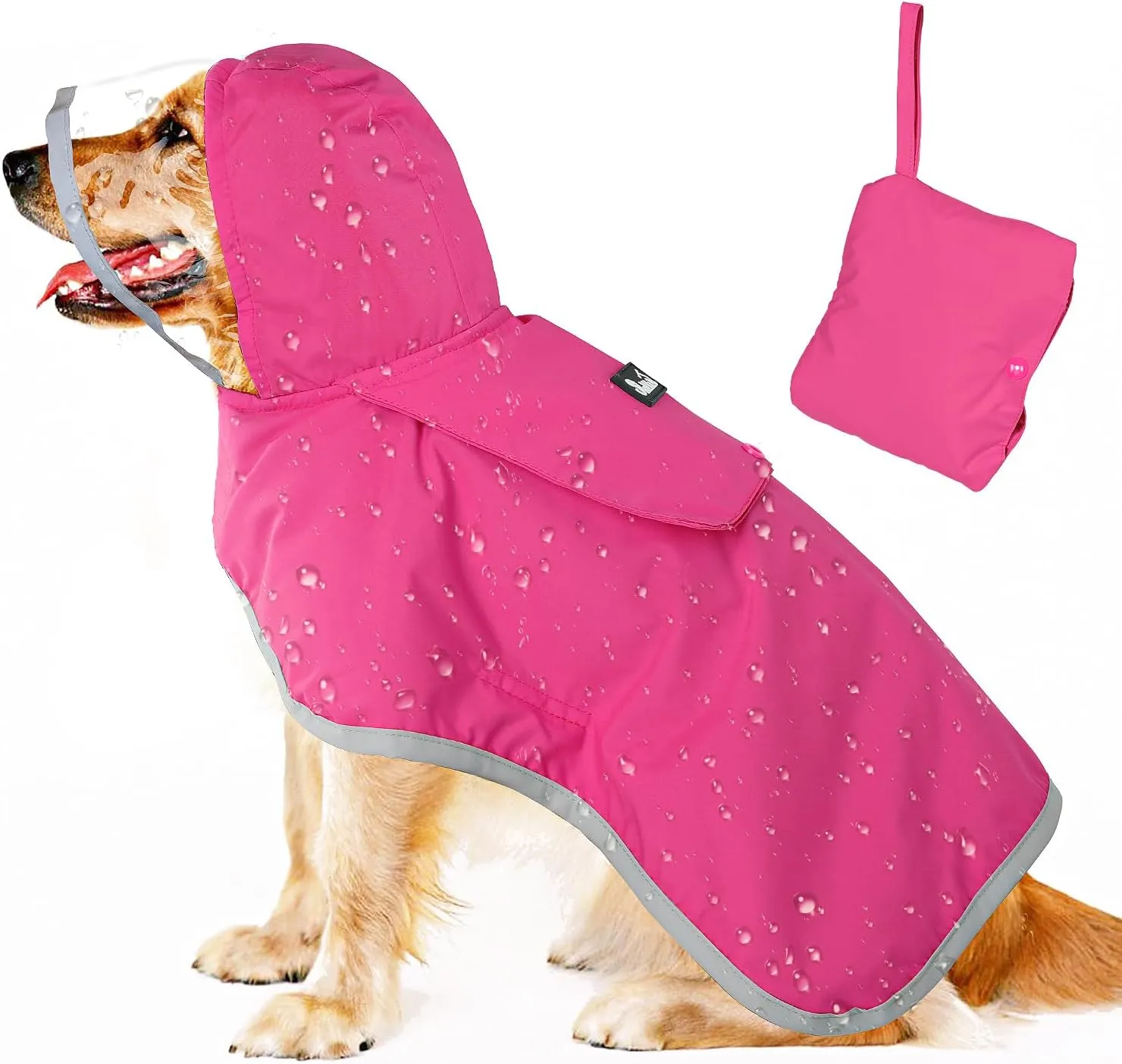 Lukovee Dog Raincoat, Adjustable Dog Rain Jacket with Clear Hooded Double Layer for Large Medium Small Dogs Puppies, Waterproof Rain Coat Poncho with Reflective Storage Pocket & Rim (FU,M)