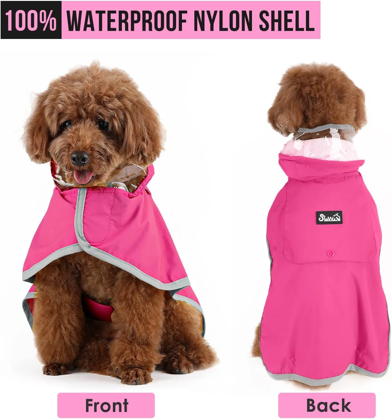 Lukovee Dog Raincoat, Adjustable Dog Rain Jacket with Clear Hooded Double Layer for Large Medium Small Dogs Puppies, Waterproof Rain Coat Poncho with Reflective Storage Pocket & Rim (FU,M)