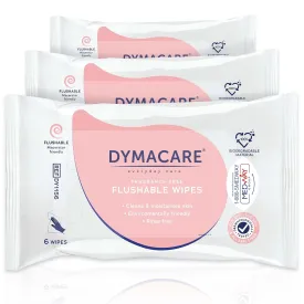 MedVance DYMACARE Flushable Wet Wipes, Gentle Biodegradable, Dispersible Fragrance-free Moist Body Cleansing Wipes with Aloe Vera, 6 Count (Pack of 3)