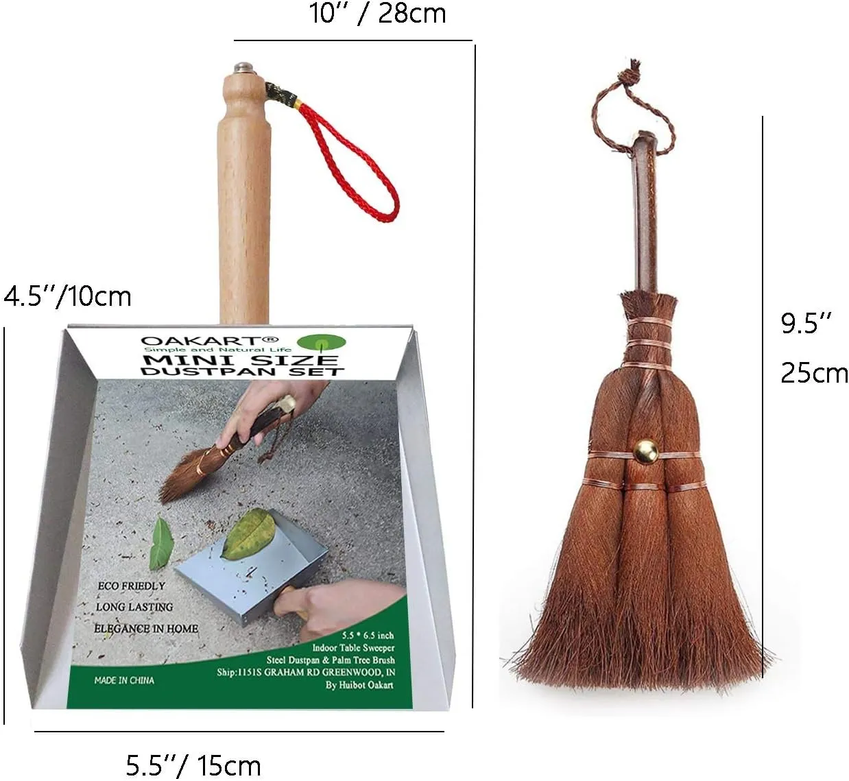 Mini Metal Dustpan and Brush Set Natural Bristle Hand Broom for Fireplace Woodstove