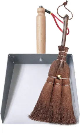 Mini Metal Dustpan and Brush Set Natural Bristle Hand Broom for Fireplace Woodstove