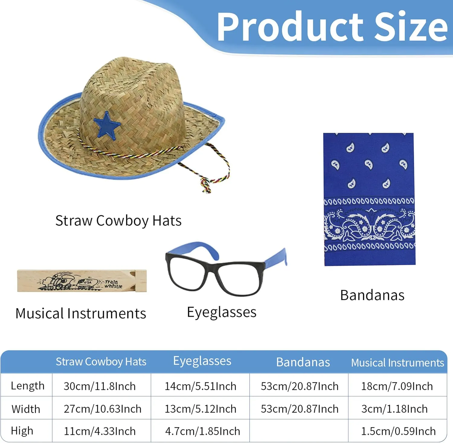 MIYUNI Kids Straw Cowboy Hats and Bandannas Set, Cowgirl Party Hats with Glasses, Boys Girls Rodeo Western Birthday Party