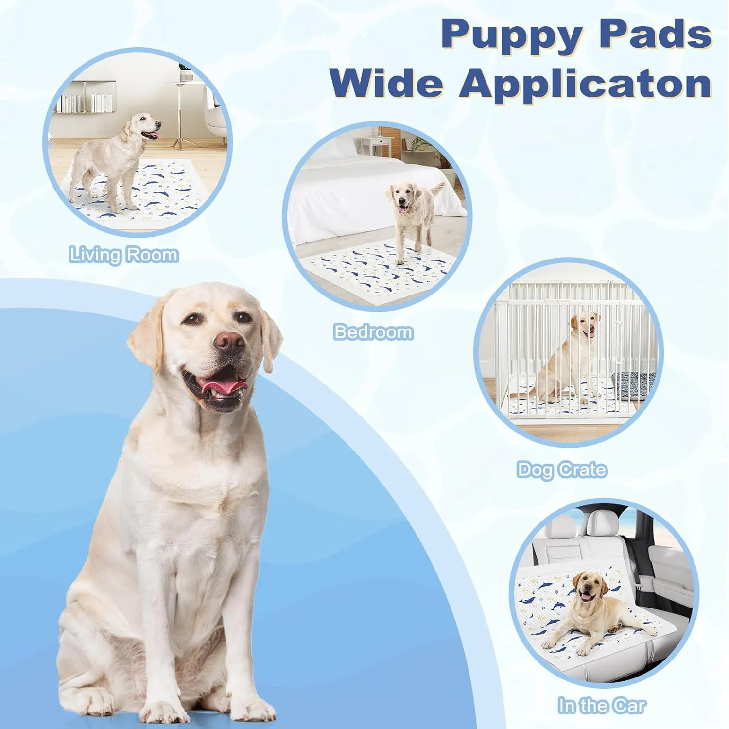 MIZOK 36x36 Puppy Pads, Dog Pads Extra Large with Ocean Whisper Prints, Potty Training Pee Pads for Dogs, Cute Dog Pee Pads Jumbo Absorbs Up to 12 Cups of Urine, Leak-ProofQuick-Dry (30 Counts)