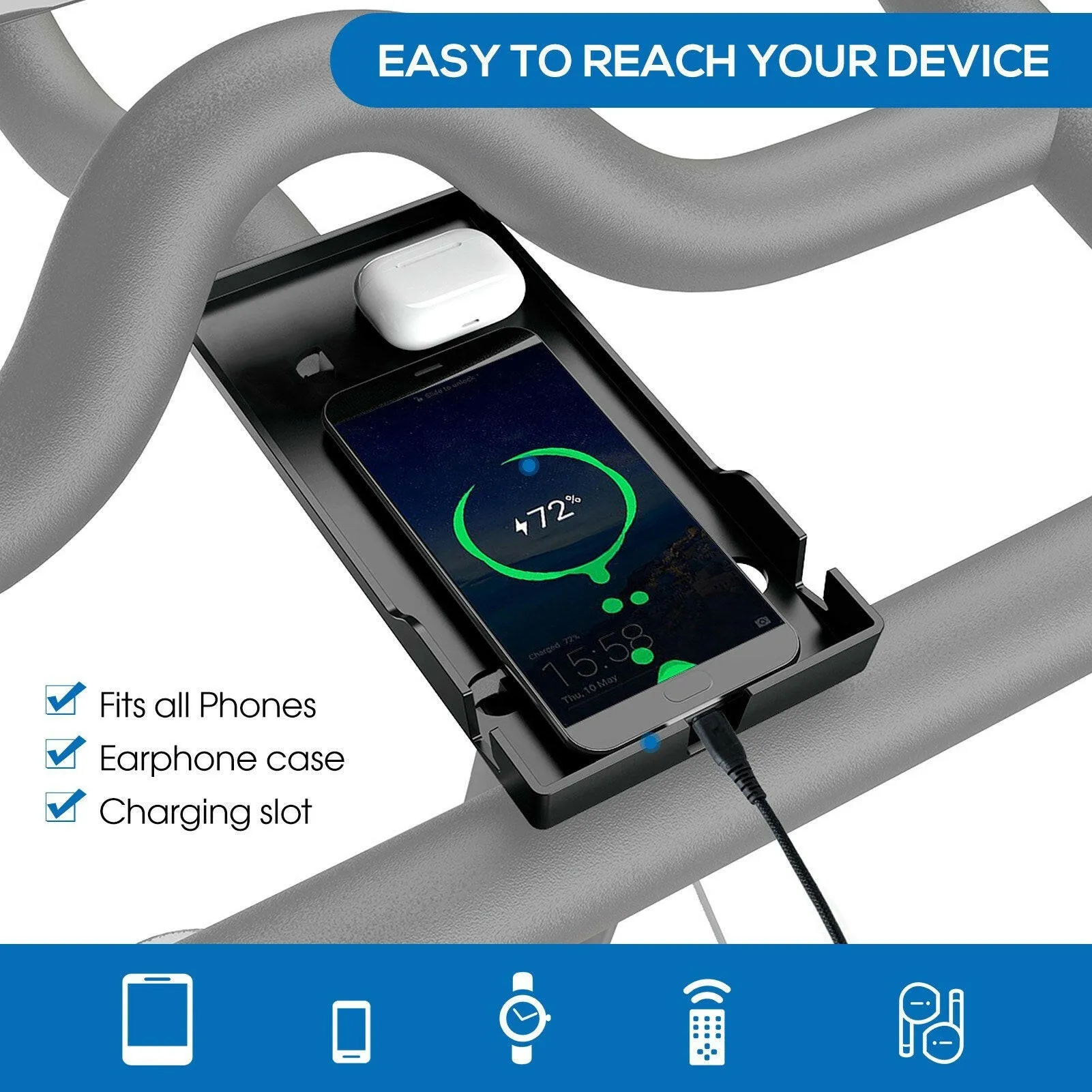 Mobile Phone Holder Replacement for Peloton Bike Tablet PC  Cell Phone  & Earphone Case Mount Tray with Charging Slot