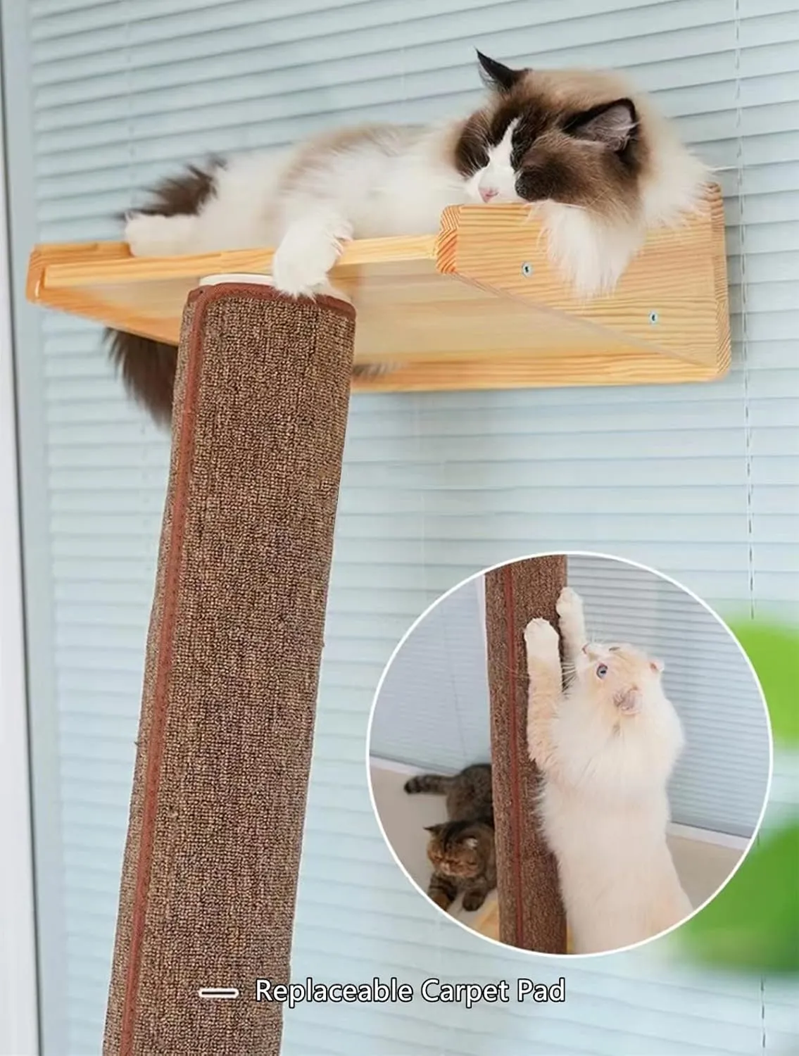 Modern 78.7 Tall Leaning Wall Carpet Cat Tree Tower Scratching Post Pillar with Cat Bed Hammock Perch, Climbing Pole for Wall and Window(Carpet Cover)