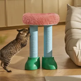 MS!MAKE SURE Cat Scratching Post with Bed, Small Cat Tree Tower for Indoor Cats, Natural Cat Scratcher with Soft Plush Cushion - Green Boots & Pink Cushion