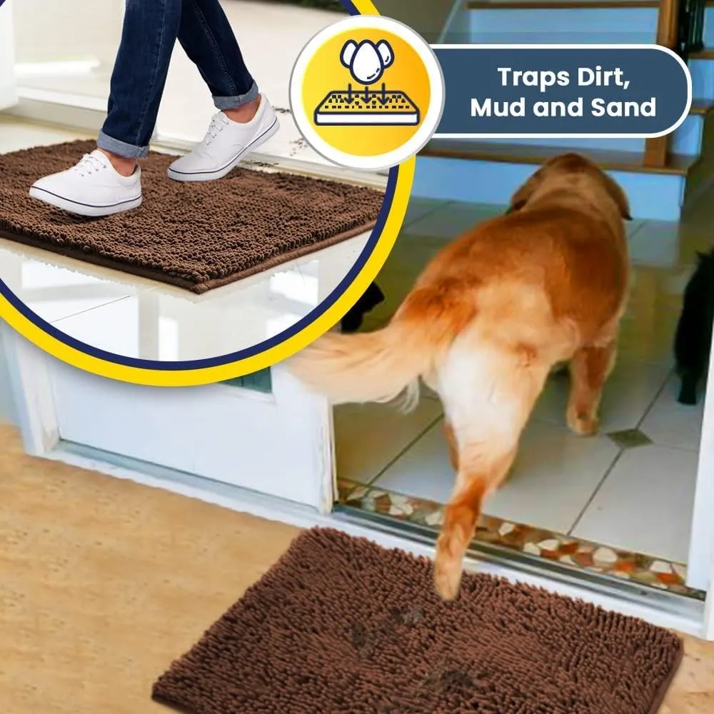 Muddy Mat 2-Piece Brown Medium 30"X19" AS-SEEN-ON-TV Highly Absorbent Microfiber Door Mat, Bath Mat and Pet Rug, Non Slip Thick Washable Soft Chenille for Kitchen Bathroom Bedroom Indoor and Outdoor
