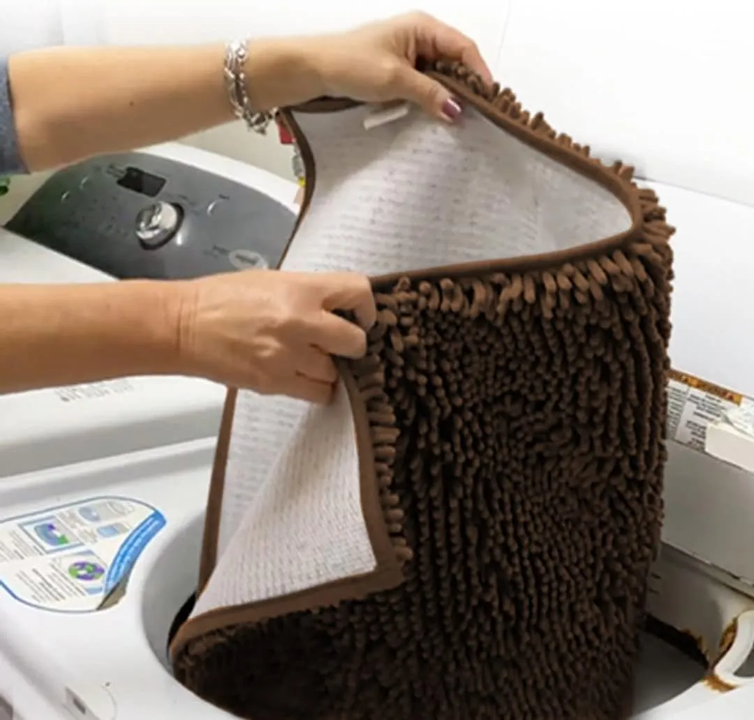 Muddy Mat 2-Piece Brown Medium 30"X19" AS-SEEN-ON-TV Highly Absorbent Microfiber Door Mat, Bath Mat and Pet Rug, Non Slip Thick Washable Soft Chenille for Kitchen Bathroom Bedroom Indoor and Outdoor