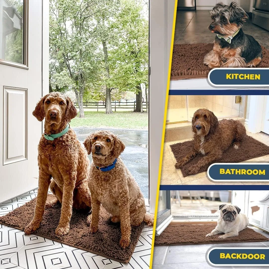 Muddy Mat 2-Piece Brown Medium 30"X19" AS-SEEN-ON-TV Highly Absorbent Microfiber Door Mat, Bath Mat and Pet Rug, Non Slip Thick Washable Soft Chenille for Kitchen Bathroom Bedroom Indoor and Outdoor