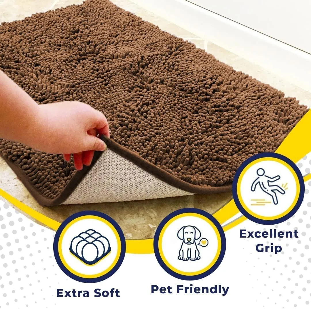 Muddy Mat 2-Piece Brown Medium 30"X19" AS-SEEN-ON-TV Highly Absorbent Microfiber Door Mat, Bath Mat and Pet Rug, Non Slip Thick Washable Soft Chenille for Kitchen Bathroom Bedroom Indoor and Outdoor