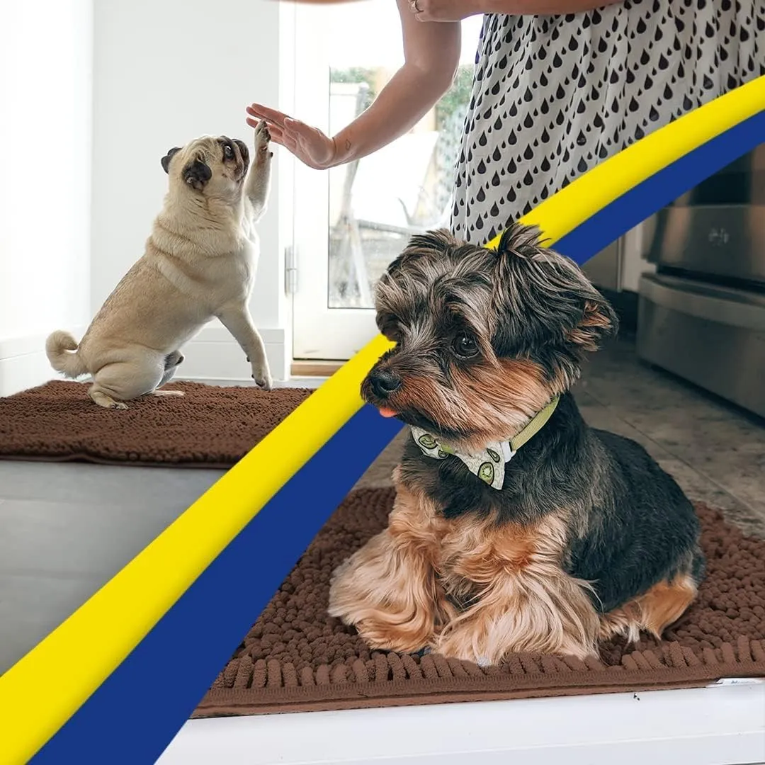 Muddy Mat 2-Piece Brown Medium 30"X19" AS-SEEN-ON-TV Highly Absorbent Microfiber Door Mat, Bath Mat and Pet Rug, Non Slip Thick Washable Soft Chenille for Kitchen Bathroom Bedroom Indoor and Outdoor