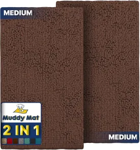 Muddy Mat 2-Piece Brown Medium 30"X19" AS-SEEN-ON-TV Highly Absorbent Microfiber Door Mat, Bath Mat and Pet Rug, Non Slip Thick Washable Soft Chenille for Kitchen Bathroom Bedroom Indoor and Outdoor