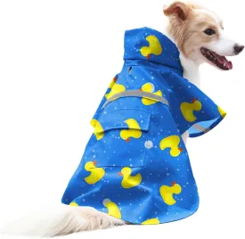 NACOCO Large Dog Raincoat Adjustable-Pet Rubber Ducks Yellow Water Proof Clothes Lightweight Rain Jacket Poncho Hoodies with Strip Reflective Blue (Blue M, Yellow Duck)