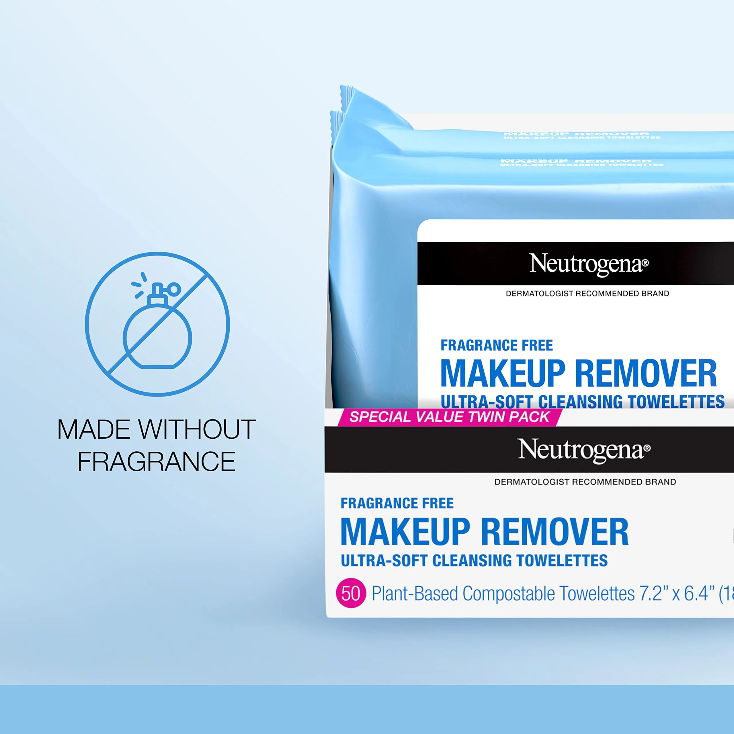 Neutrogena Fragrance-Free Makeup Remover Wipes, Daily Facial Cleanser Towelettes, Gently Removes Oil & Makeup, Alcohol-Free Makeup Wipes, 25 ct