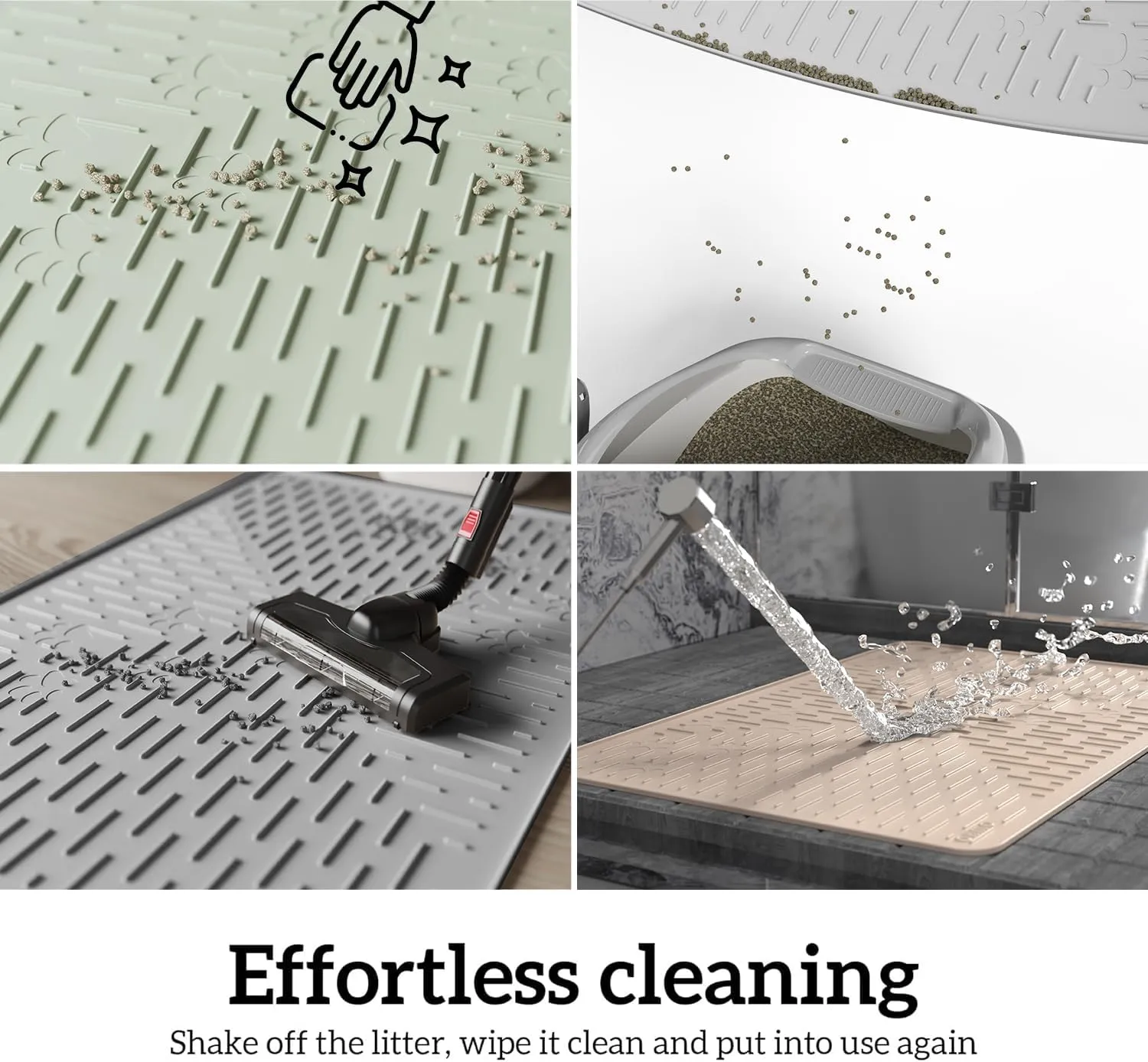 OHMO Cat Litter Mat Large Trapping Mat Premium Silicone Rubber 23.5x16 Sage Green, Waterproof and BPA Free Kitty Litter Box Mat, Easy to Clean and Keeps The Floor Tidy