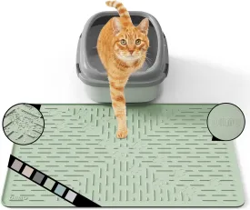 OHMO Cat Litter Mat Large Trapping Mat Premium Silicone Rubber 23.5x16 Sage Green, Waterproof and BPA Free Kitty Litter Box Mat, Easy to Clean and Keeps The Floor Tidy