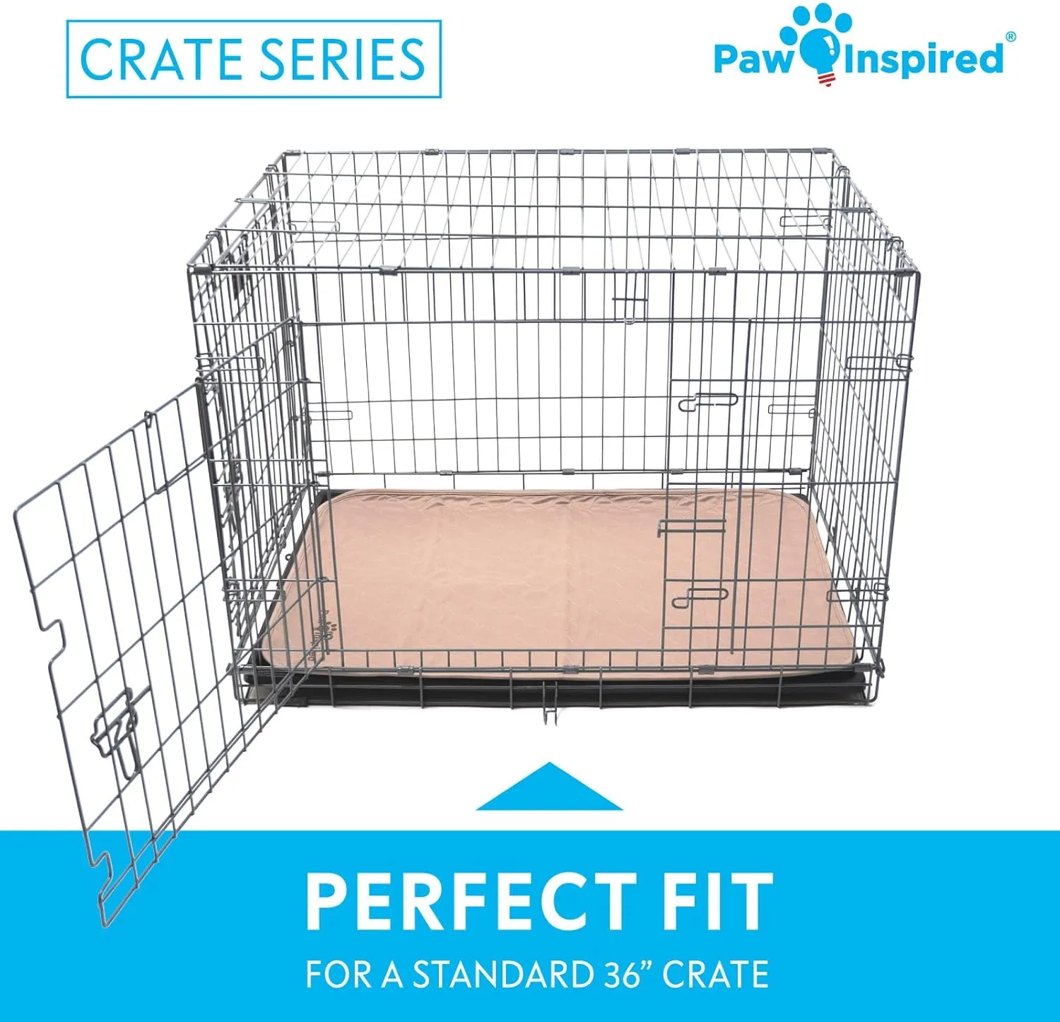 Paw Inspired Washable Crate Liners for Dogs (2 Pack) | Leakproof, Non-Slip Pee Pads for 36-Inch Kennels | Reusable Puppy Pads for Potty Training, Whelping, Waterproof Mat (35"x22" Size, Pack of 2)
