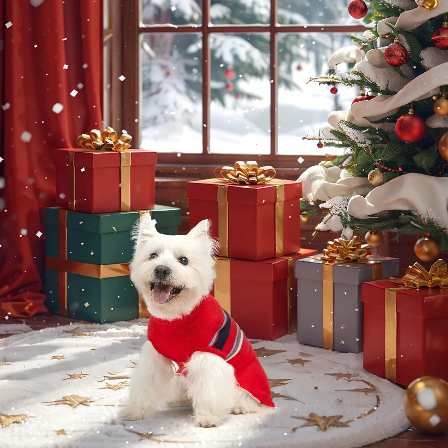 PAWCHIE Dog Sweater - Warm Thick Coat for Small to Large Dogs & Cats, Turtleneck with Leash Hole, Red