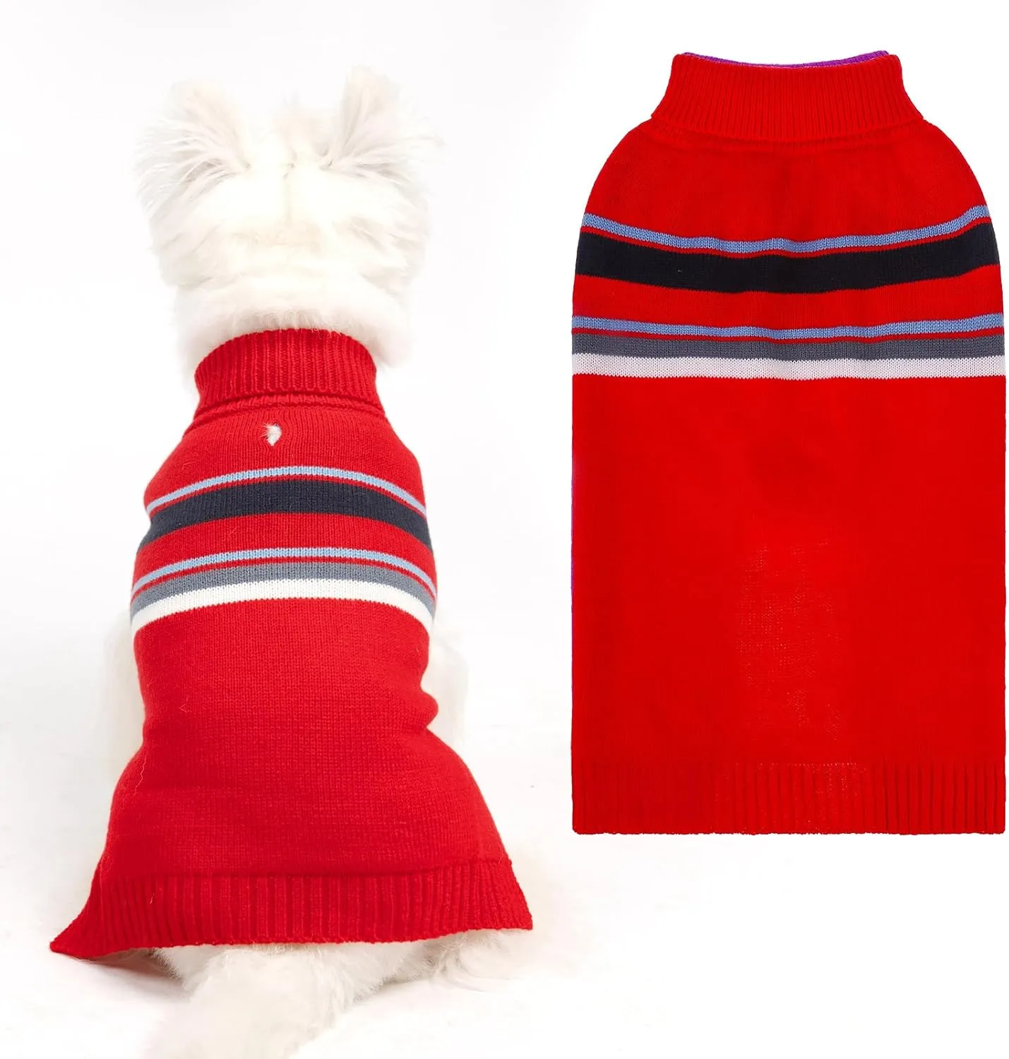 PAWCHIE Dog Sweater - Warm Thick Coat for Small to Large Dogs & Cats, Turtleneck with Leash Hole, Red