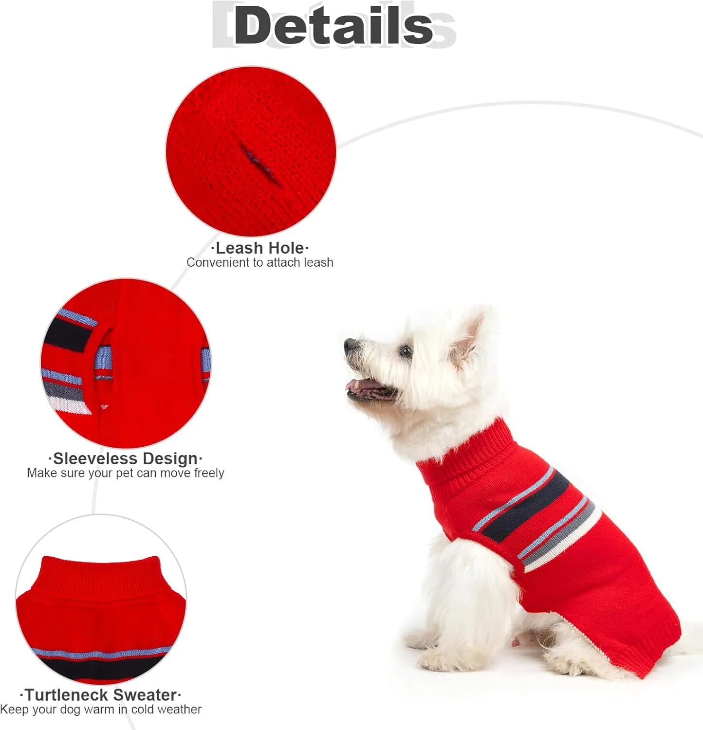 PAWCHIE Dog Sweater - Warm Thick Coat for Small to Large Dogs & Cats, Turtleneck with Leash Hole, Red