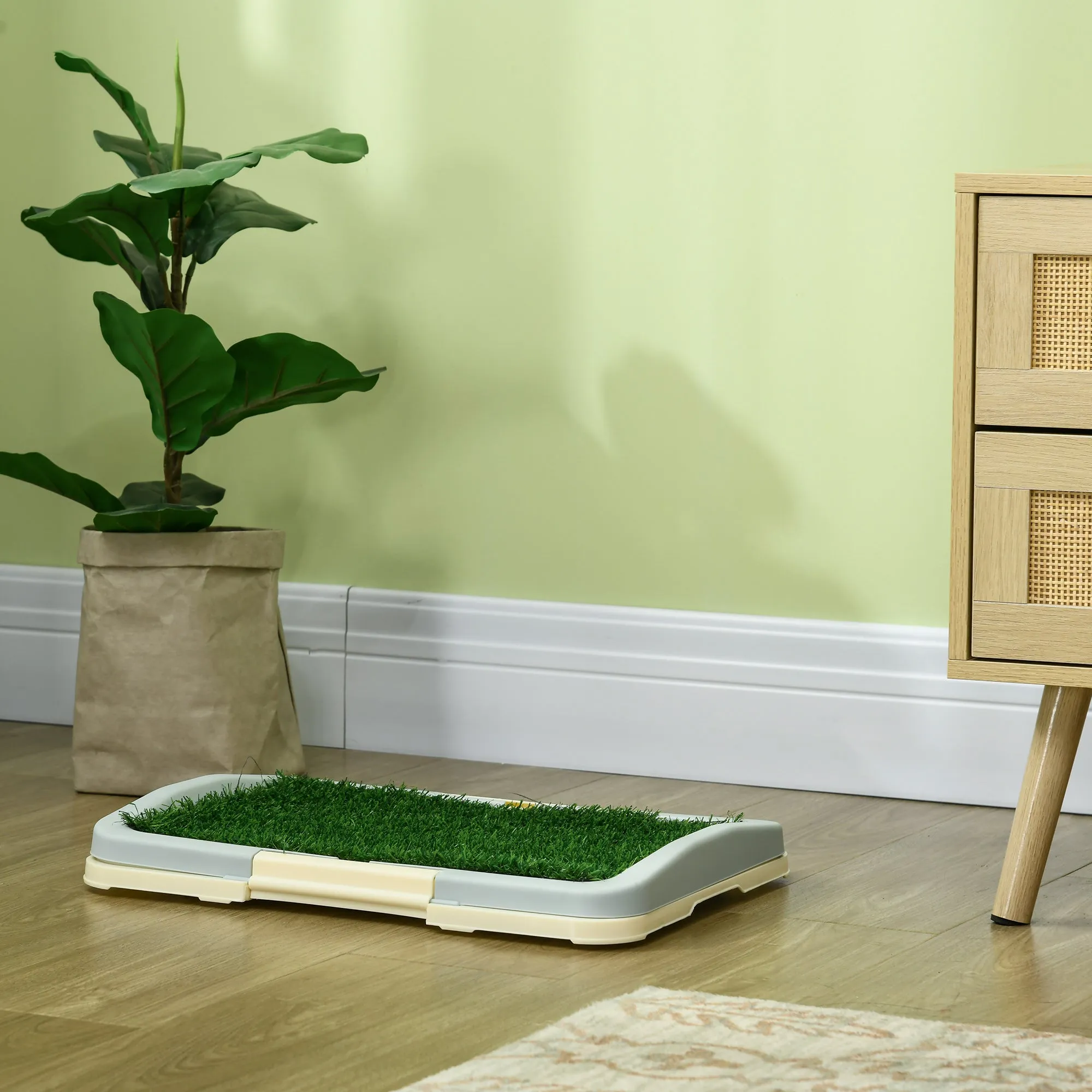 PawHut Dog Toilet Indoor w/ Artificial Grass, Grid Panel, Tray, 46.5 x 34cm
