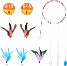 Pawtners 10 Pack Accessories Replacements 5 in 1 Hide and Seek Cat Toy with Feathers, Metal Rods, Balls.