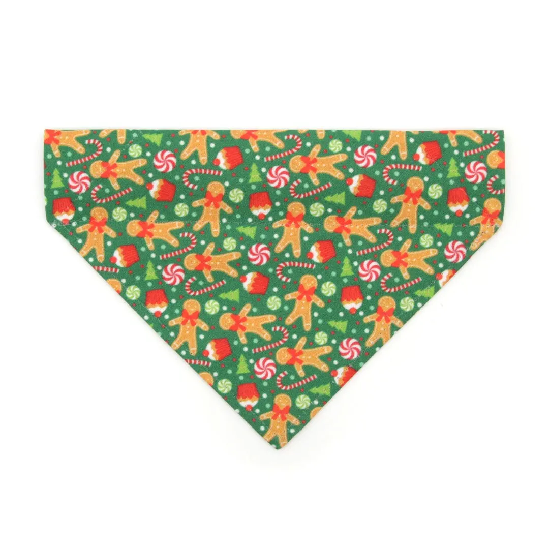 Pet Bandana - "Christmas Treats - Green" - Holiday Gingerbread Bandana for Cat   Small Dog / Slide-on Bandana / Over-the-Collar (One Size)