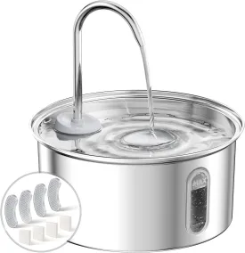 Pet Water Fountain Stainless Steel, 108oz/3.2L Cat Fountain with Faucet Design, 6-Stage Filtration, BPA-Free Ultra-Quiet Cat Water Fountain for Cats and Small Dogs, 4 Filters & 4 Sponges