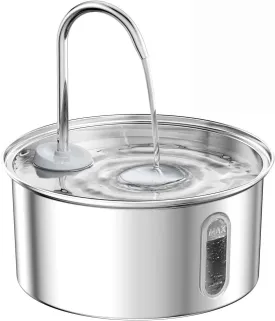 Pet Water Fountain Stainless Steel, 108oz/3.2L Cat Fountain with Faucet Design, 6-Stage Filtration, BPA-Free Ultra-Quiet Cat Water Fountain for Cats and Small Dogs