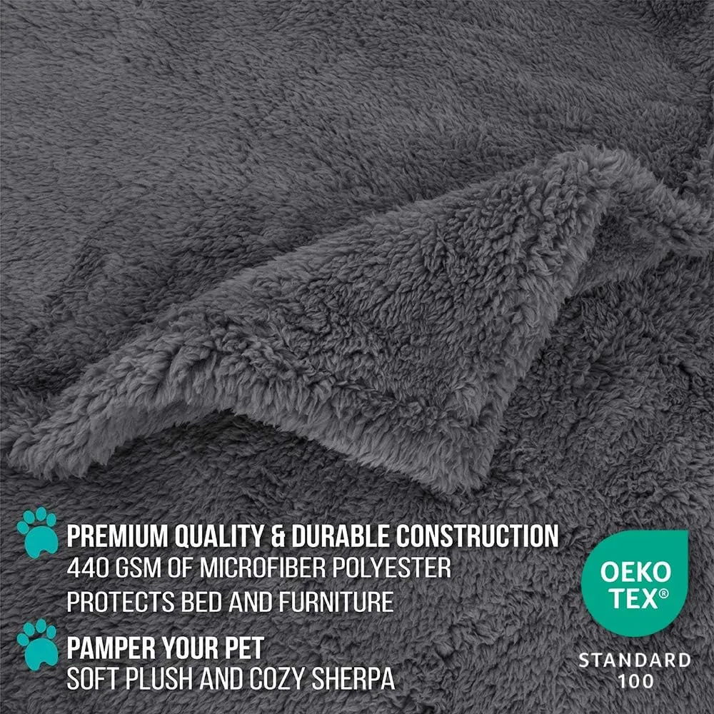 PetAmi Fluffy Waterproof Dog Blanket for Small Medium Dogs, Soft Warm Pet Sherpa Throw Pee Proof Couch Cover, Reversible Cat Puppy Bed Blanket Sofa Protector, Plush Washable Pad (Grey, 24x32)