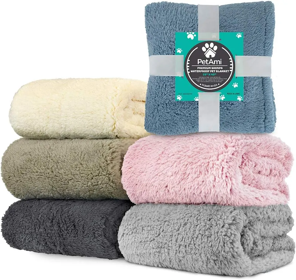 PetAmi Fluffy Waterproof Dog Blanket for Small Medium Dogs, Soft Warm Pet Sherpa Throw Pee Proof Couch Cover, Reversible Cat Puppy Bed Blanket Sofa Protector, Plush Washable Pad (Grey, 24x32)