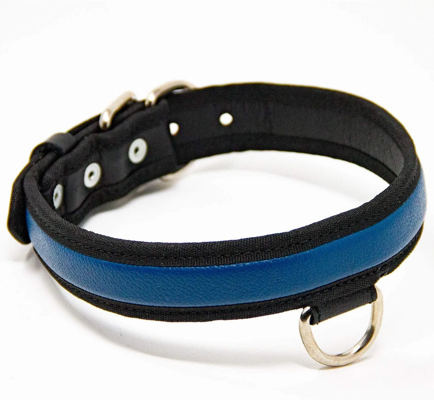 Premium Leather Dog Collar - Best Full Grain Heavy Duty Genuine Leather Collar (Blue, Large)