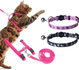 PUPTECK Adjustable Cat Harness and Leash Set with Breakaway Cat Collar Breakaway 2 Pack