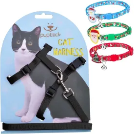 PUPTECK Cat Harness and Leash Set with Christmas Cat Collar Breakaway 3 Pack